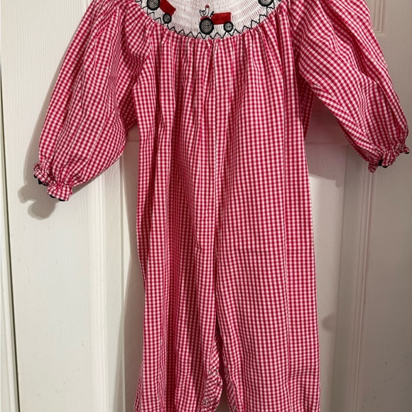 Marie Nicole Smocked Red Wagon Romper - Picture 2 of 11